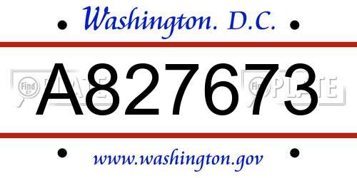 A827673 District Of Columbia License Plate
