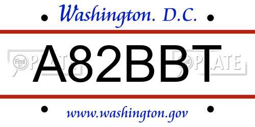 A82BBT District Of Columbia License Plate