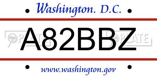 A82BBZ District Of Columbia License Plate