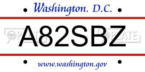 A82SBZ District Of Columbia License Plate