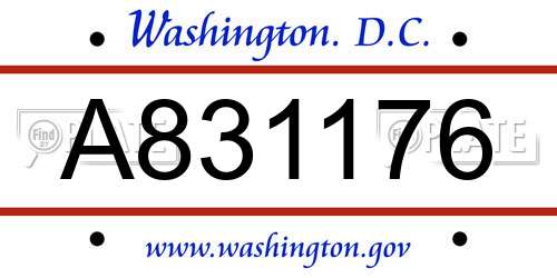 A831176 District Of Columbia License Plate