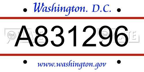 A831296 District Of Columbia License Plate