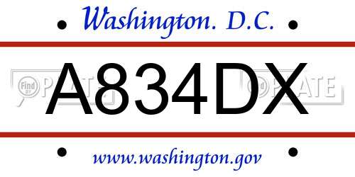 A834DX District Of Columbia License Plate