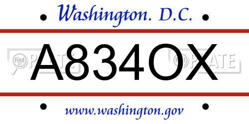 A834OX District Of Columbia License Plate