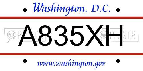 A835XH District Of Columbia License Plate