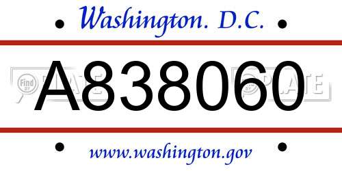 A838060 District Of Columbia License Plate