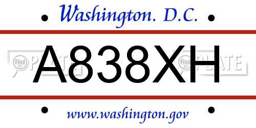 A838XH District Of Columbia License Plate