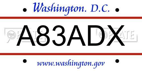 A83ADX District Of Columbia License Plate