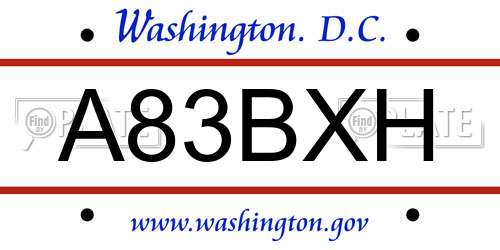 A83BXH District Of Columbia License Plate