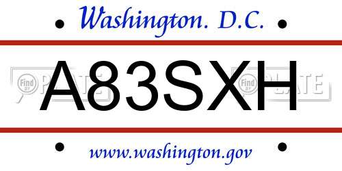 A83SXH District Of Columbia License Plate