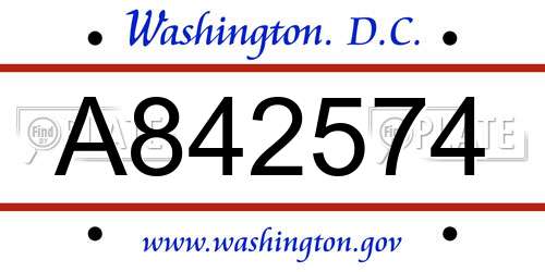 A842574 District Of Columbia License Plate