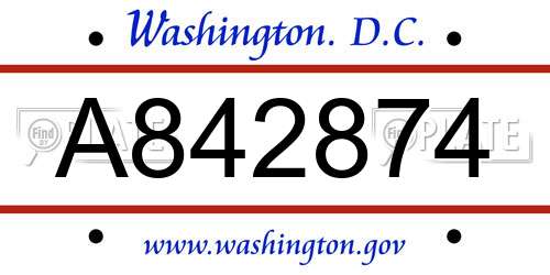 A842874 District Of Columbia License Plate
