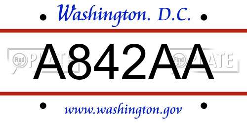 A842AA District Of Columbia License Plate