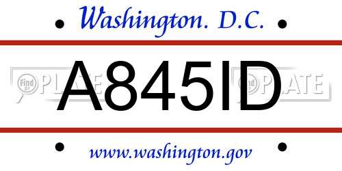 A845ID District Of Columbia License Plate