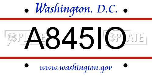 A845IO District Of Columbia License Plate