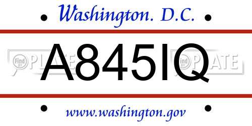 A845IQ District Of Columbia License Plate