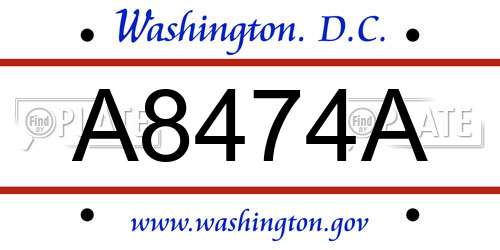 A8474A District Of Columbia License Plate