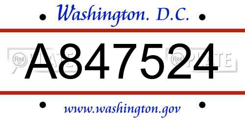 A847524 District Of Columbia License Plate