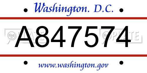 A847574 District Of Columbia License Plate