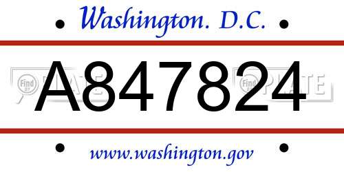 A847824 District Of Columbia License Plate