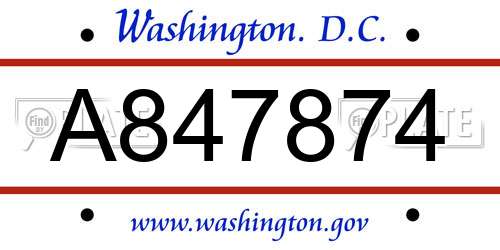 A847874 District Of Columbia License Plate