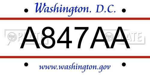 A847AA District Of Columbia License Plate