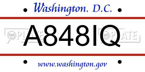 A848IQ District Of Columbia License Plate