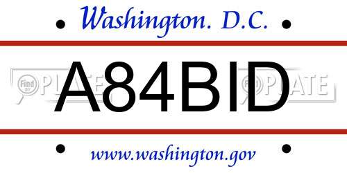 A84BID District Of Columbia License Plate