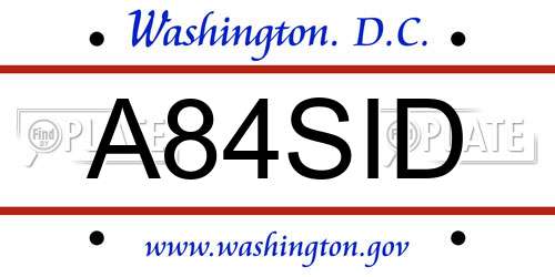 A84SID District Of Columbia License Plate