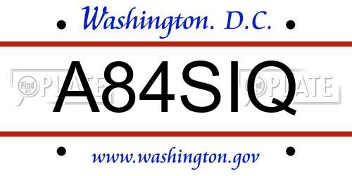 A84SIQ District Of Columbia License Plate