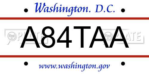 A84TAA District Of Columbia License Plate