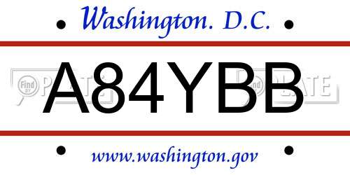 A84YBB District Of Columbia License Plate