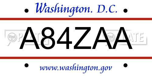 A84ZAA District Of Columbia License Plate