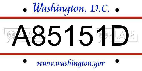 A85151D District Of Columbia License Plate