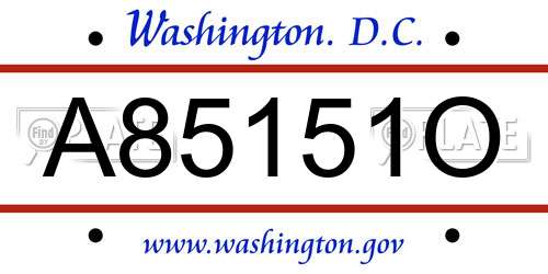 A85151O District Of Columbia License Plate