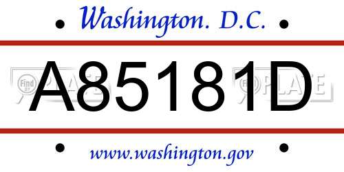 A85181D District Of Columbia License Plate