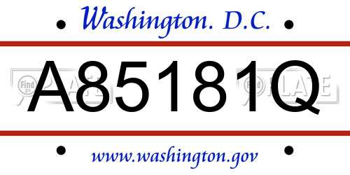 A85181Q District Of Columbia License Plate