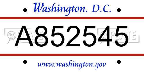 A852545 District Of Columbia License Plate