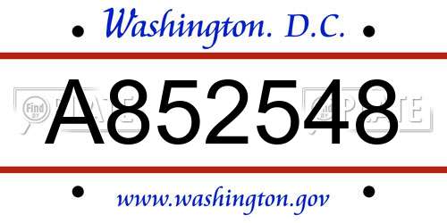 A852548 District Of Columbia License Plate