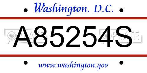 A85254S District Of Columbia License Plate