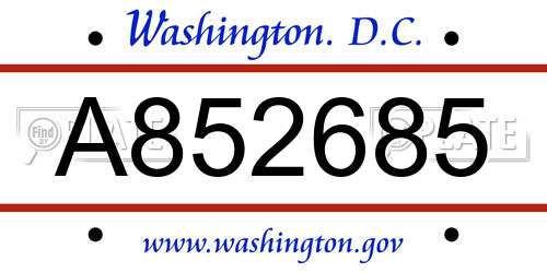 A852685 District Of Columbia License Plate