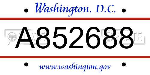 A852688 District Of Columbia License Plate