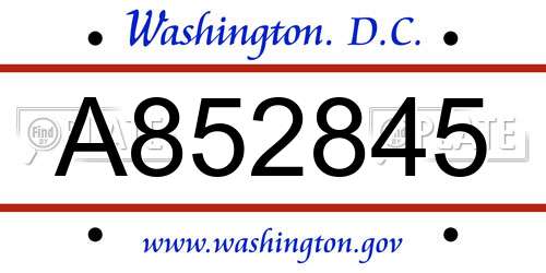 A852845 District Of Columbia License Plate