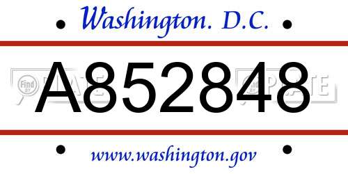 A852848 District Of Columbia License Plate