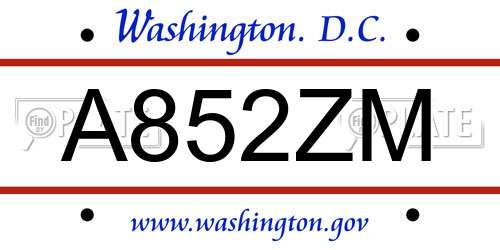 A852ZM District Of Columbia License Plate