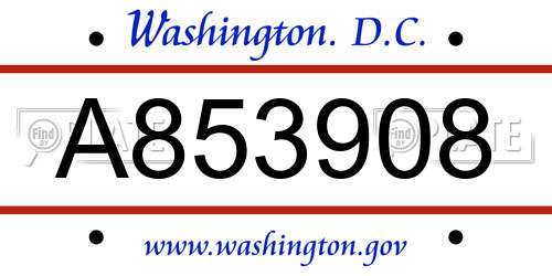 A853908 District Of Columbia License Plate