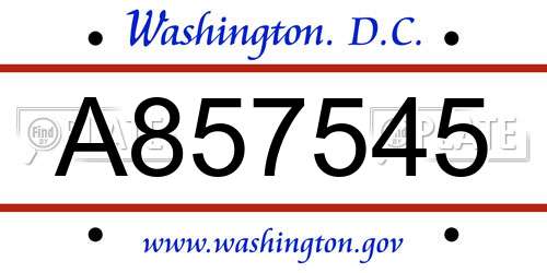 A857545 District Of Columbia License Plate