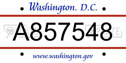 A857548 District Of Columbia License Plate