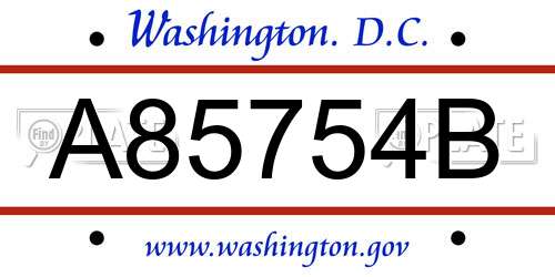 A85754B District Of Columbia License Plate