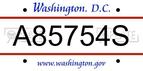 A85754S District Of Columbia License Plate